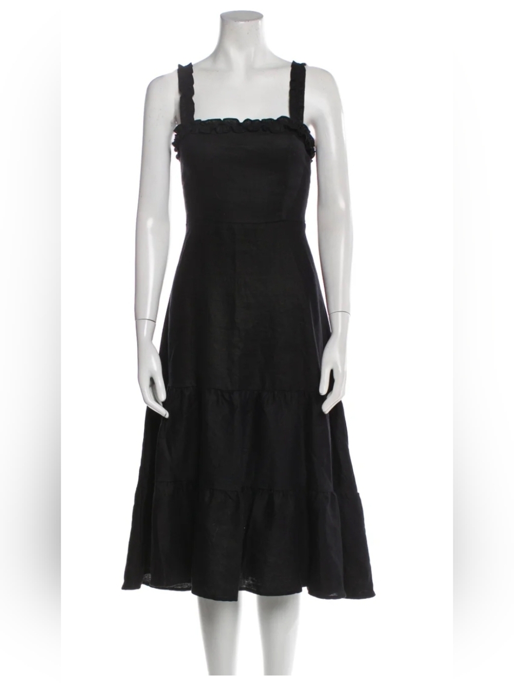 Reformation Black Ruffled Strap Midi Dress Size 0